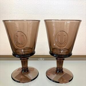 La Rochere France Lucky Horseshoe Wine Glass Set of 2 Mocha Amber Brown NEW